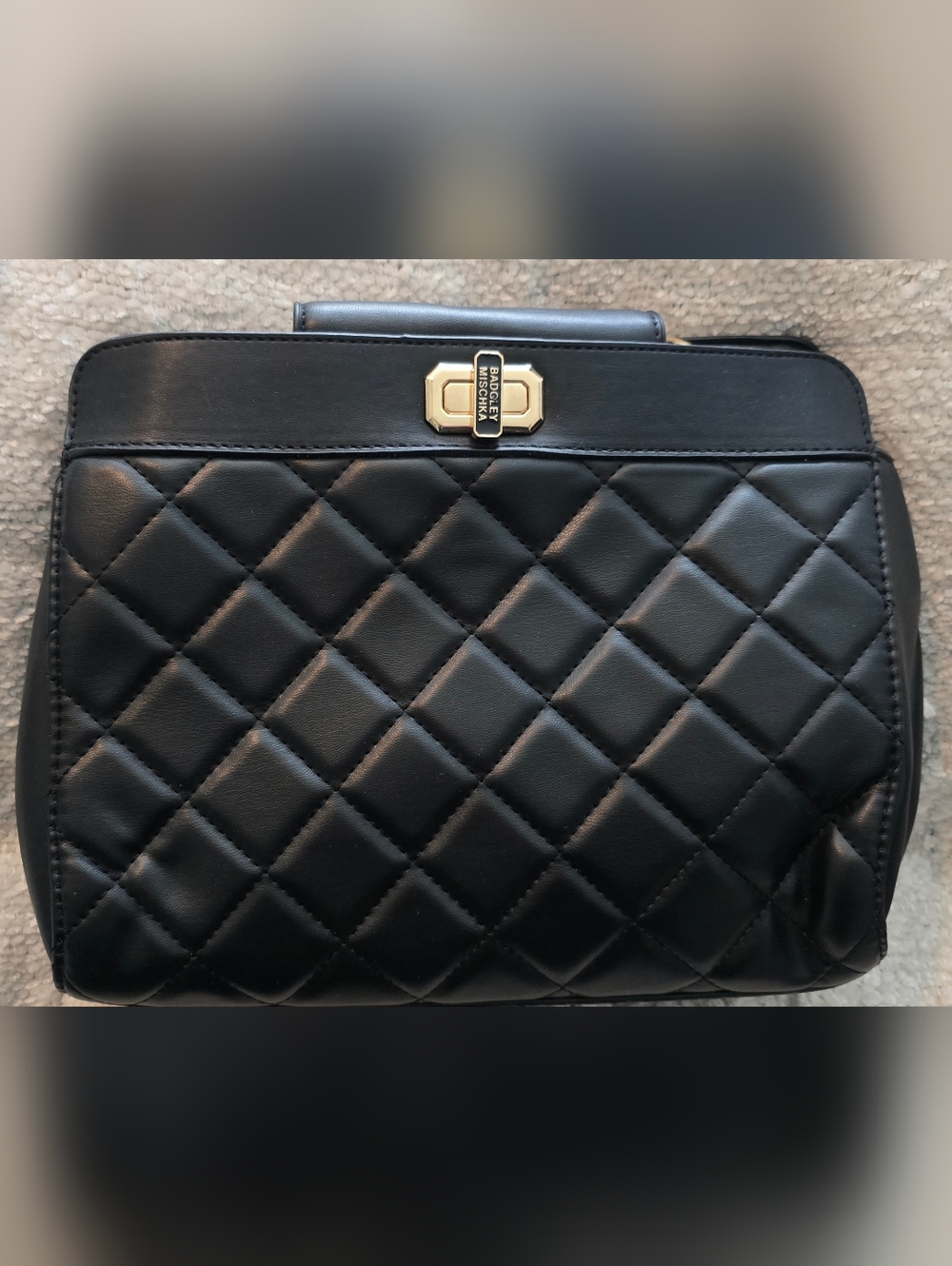Badgley Mischka Quilted Black Leather Crossbody Bag